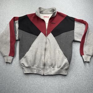 Vintage Wilson Mens Colorblock Track Jacket Full Zip Gray Black Red Large Tennis